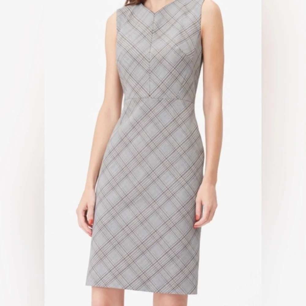 Rebecca Taylor Tailored Plaid Suiting Dress Size 6 Gray Plaid Houndstooth Wool